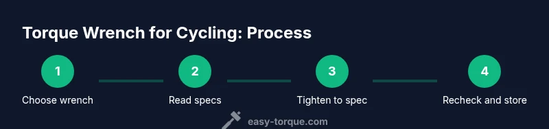 A cyclist using a torque wrench on bike bolts in a workshop
